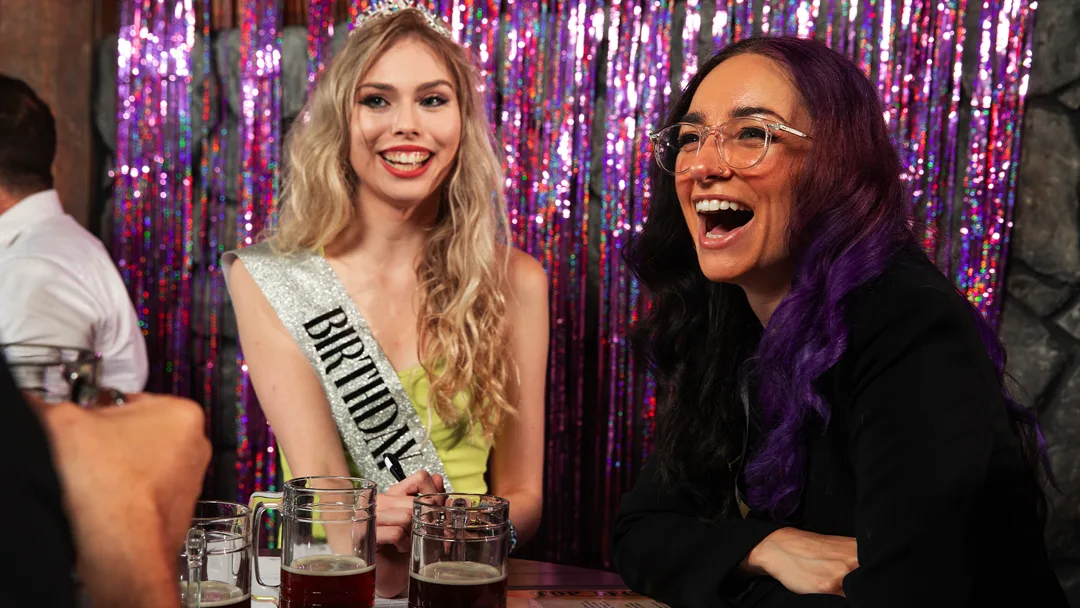 Guests celebrating at a Fargo murder mystery party