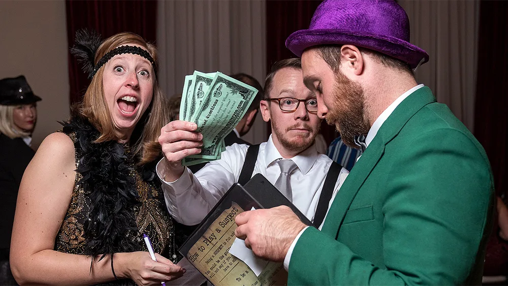 Guests enjoying a Fargo murder mystery party